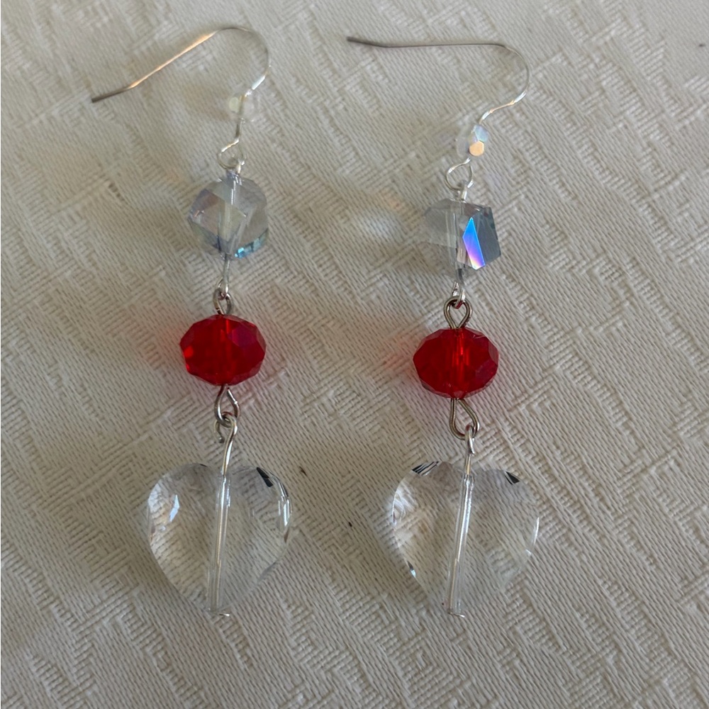 Crystal clear glass hearts and AB Glass Earrings - Picture 4 of 7